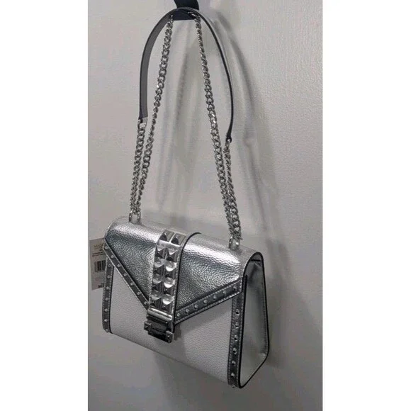 Michael Kors Studded Whitney Bag - Silver, White, Leather, Chain Strap, NWT - Picture 13 of 14
